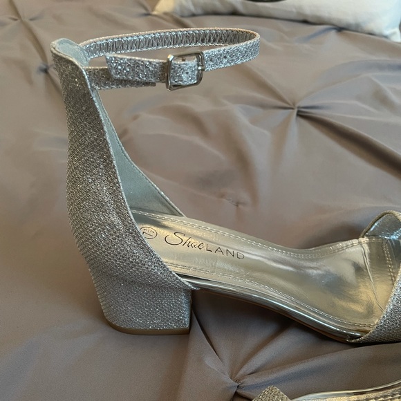 Herstyle Shoe land Silver sparkle shimmer short block ankle strap heels - Picture 7 of 11